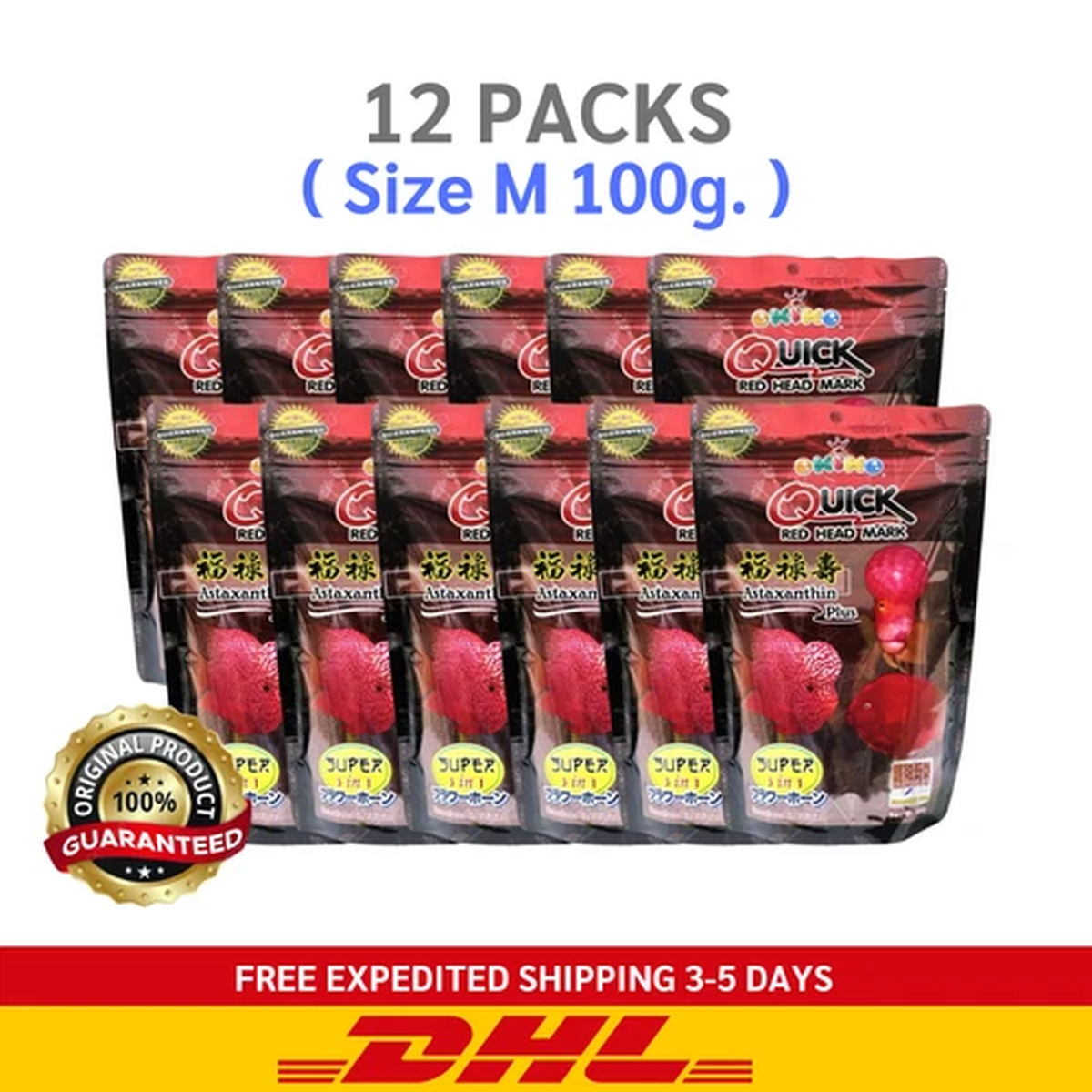 12x Okiko Cichlid Flowerhorn Fish Food Quick Red Head Floating M Pellets 100g