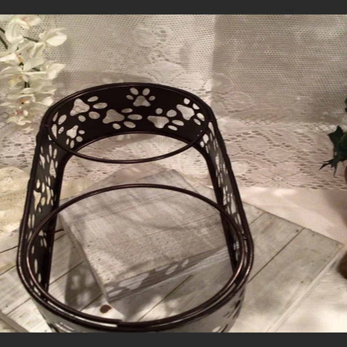 Bronze tone Metal Pet Dish Stand for 2 - 5.5 Bowls