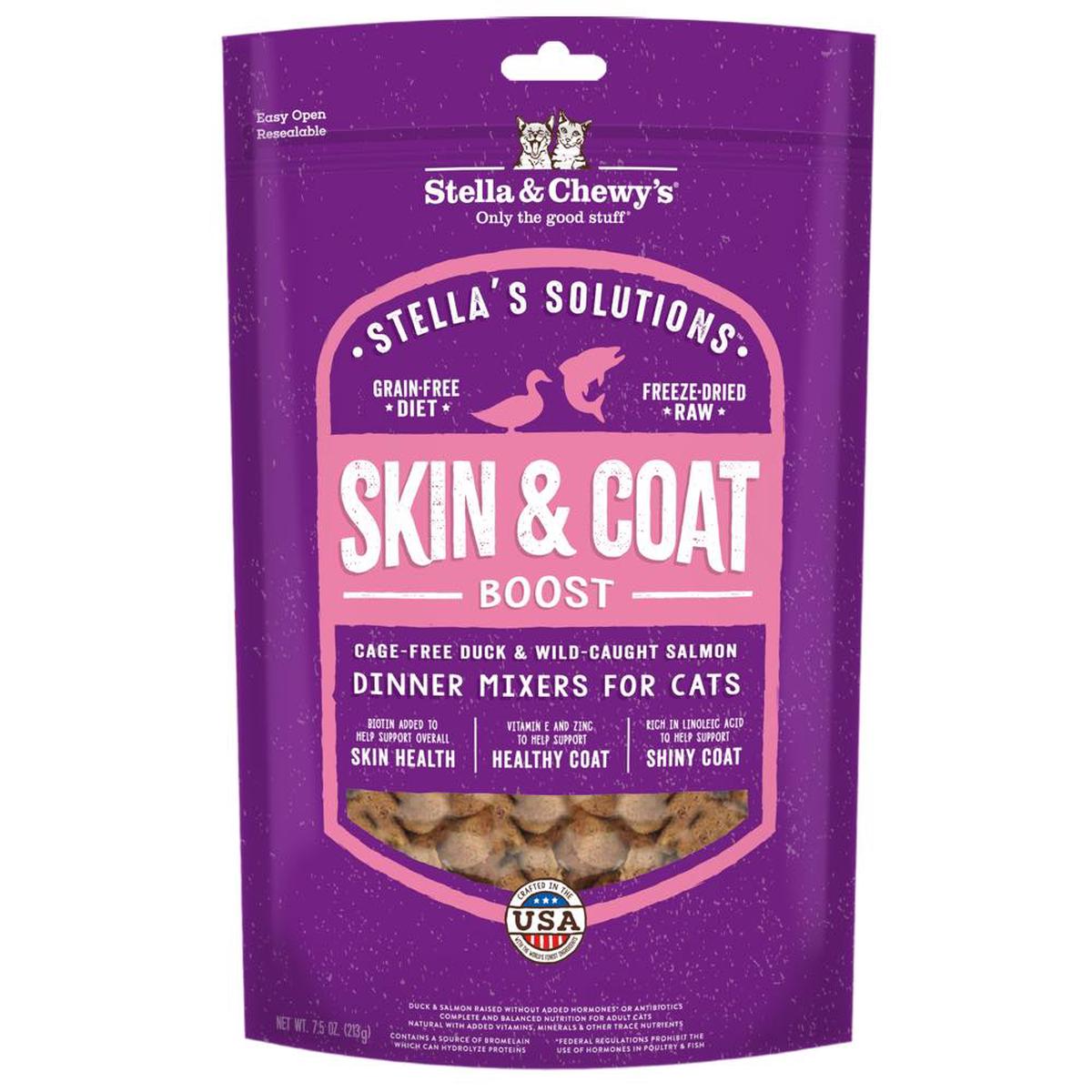 '50% OFF (Exp 14Apr26)': Stella & Chewys Stella Solutions Skin & Coat Boost Duck & Salmon Freeze-Dried Cat Food 7.5oz