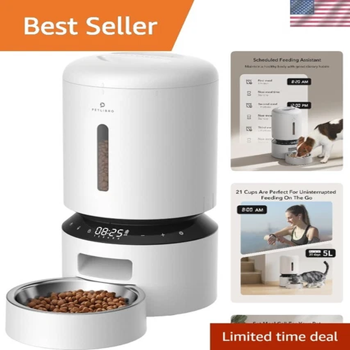Automatic Cat Feeder, Automatic Dog Feeder with Freshness Preservation, 5L Ti...