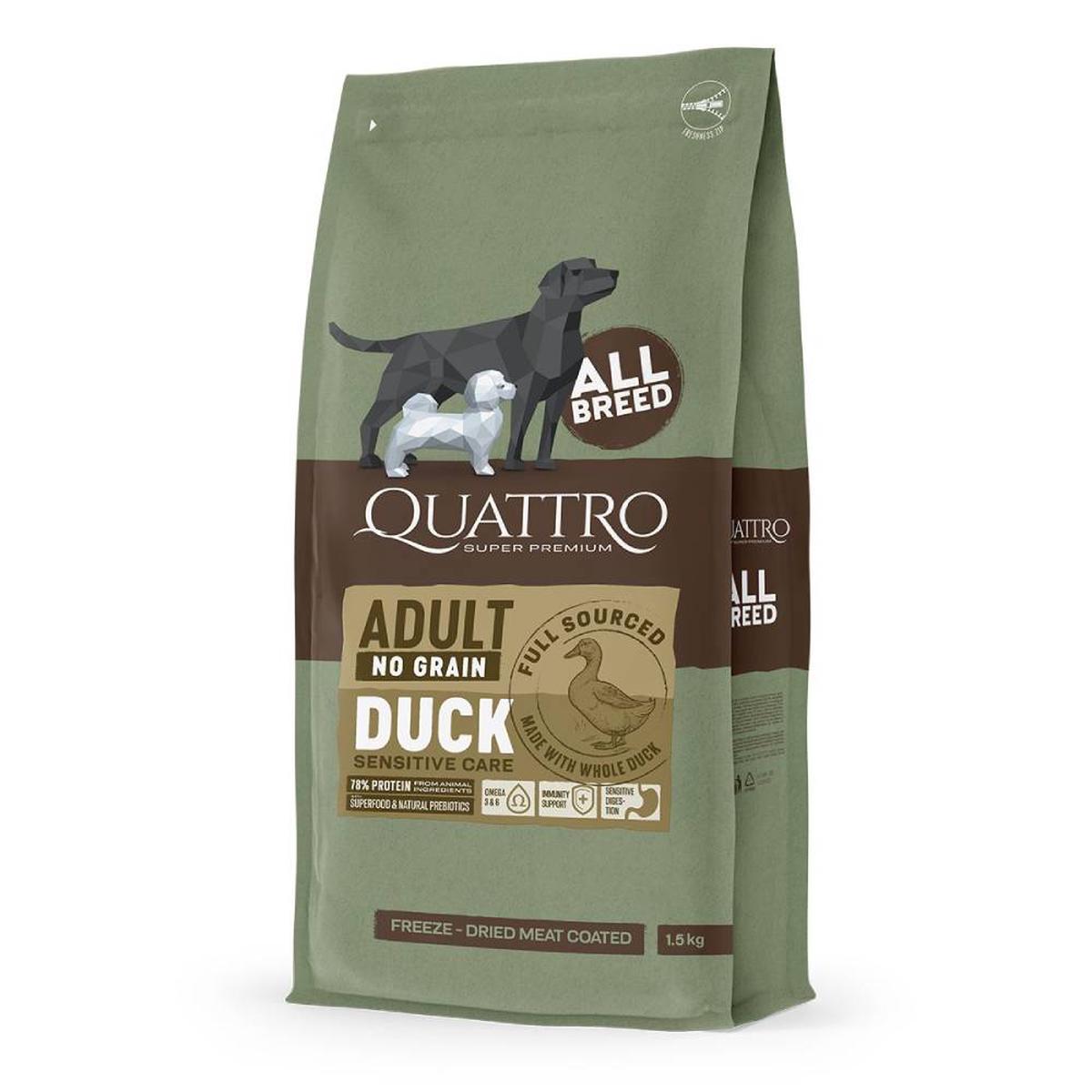 'FREE TREAT w 12kg (Exp Oct26)': Quattro Duck Adult All Breed No Grain Dry Dog Food