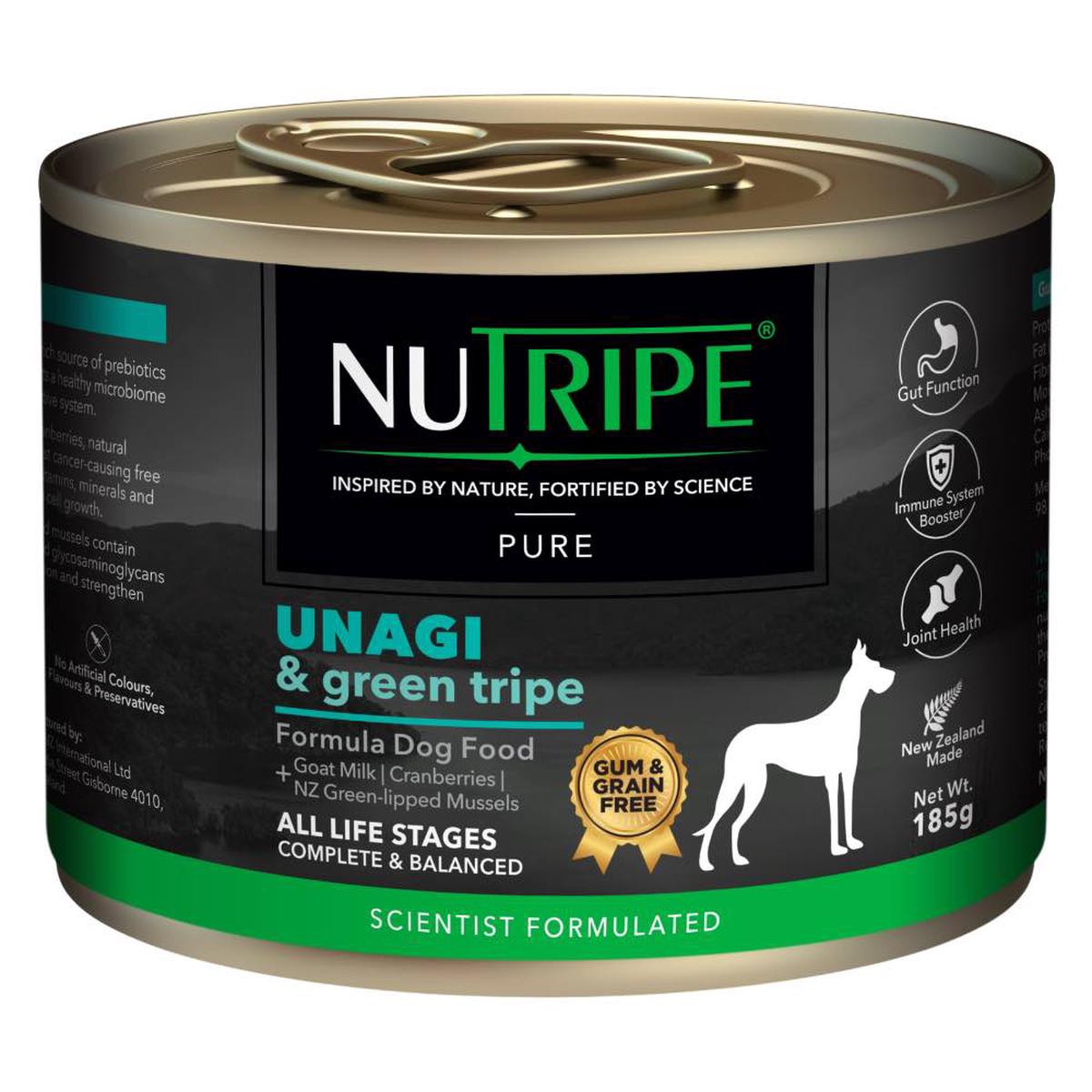 '35% OFF (Exp 16May26)': Nutripe Pure Unagi & Green Tripe Gum & Grain-Free Canned Dog Food 185g